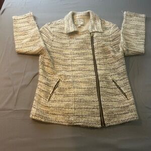 Lucky Brand Tweed Zipper Jacket Women Medium Beige Black Moto Style